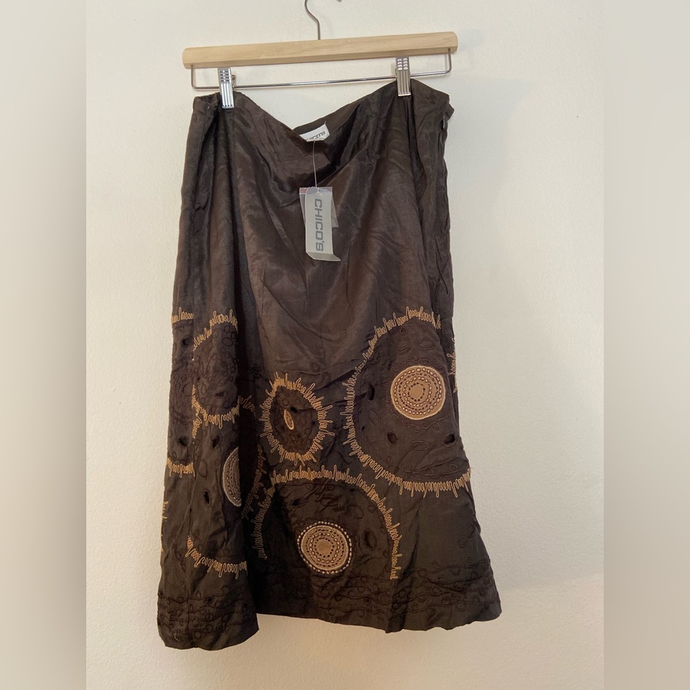 Chico’s Brown/Fudge Color Skirt with Embroidery - Size 3